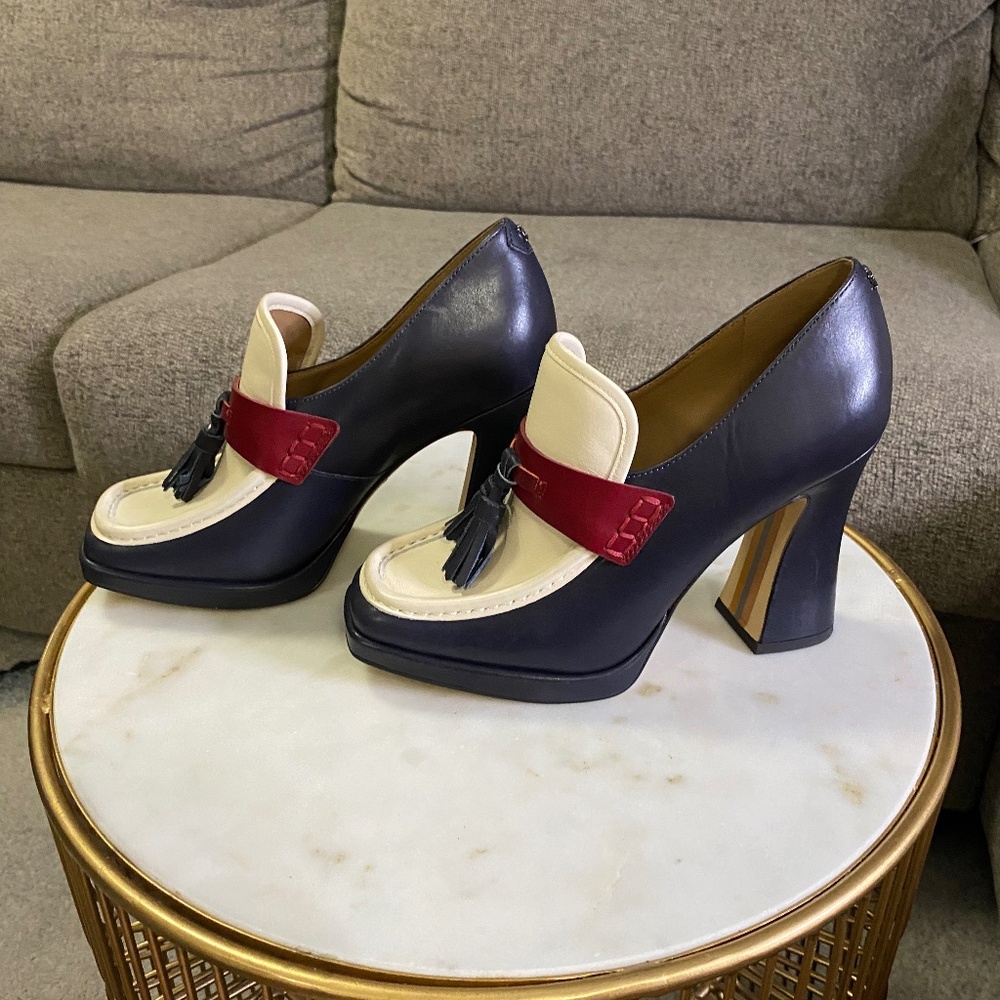 Sam Edelman Jed Baltic Navy/Modern Ivory/Bordeaux Slip On Squared Toe Loafers